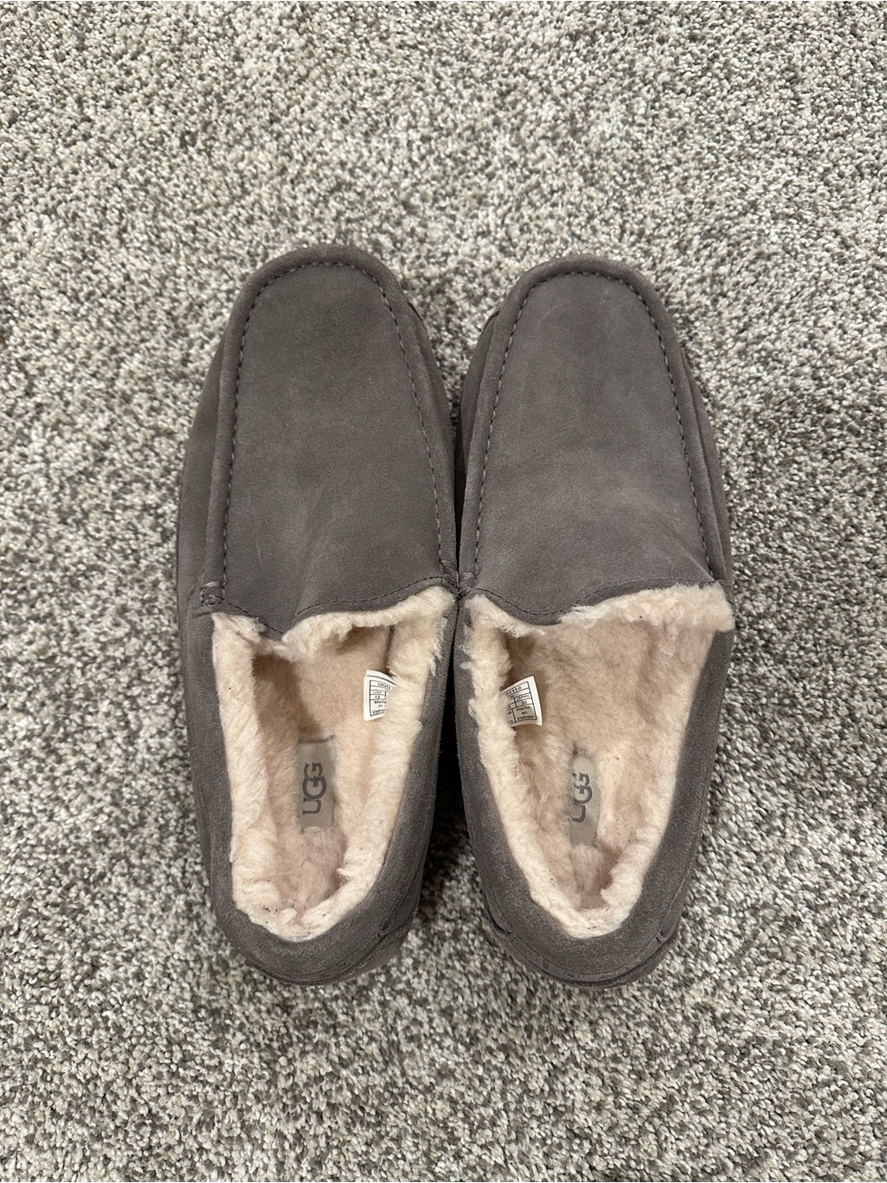 UGG Men's Ascot Suede Wool Lined Slippers Grey Size 12